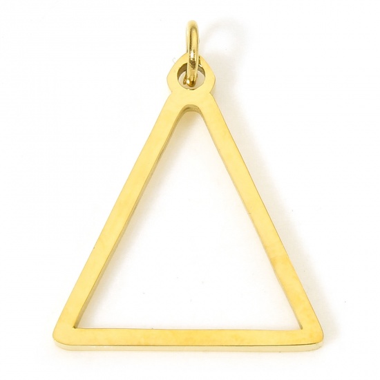 Immagine di 5 Pz Placcatura Sottovuoto PVD Ecologica 304 Acciaio Inossidabile Geometrico Ciondoli Placcato Oro 18K Triangolo Filigrana 20mm x 15mm