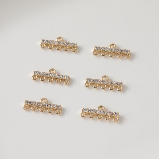 Image de 2 Pcs Connecteurs à Lustre en Laiton Rectangle Plaqué Or 14K Micro Pave à Zircone Cubique Clair 17mm x 8mm