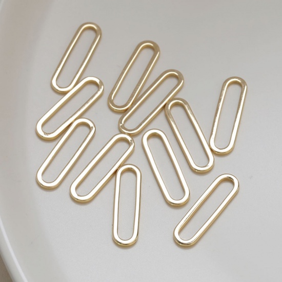 Image de 5 Pcs Connecteurs Pendentifs Breloques Géométrique en Laiton Ovale Plaqué Or 14K Creux 26mm x 7.5mm