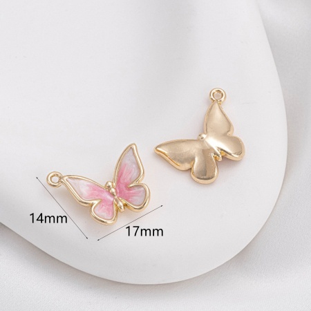 Picture of Brass Insect Charms 14K Real Gold Plated Butterfly Animal Enamel 17mm x 14mm