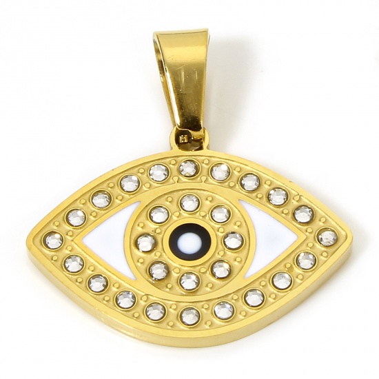 Image de 1 Pièce Pendentif Breloque en 304 Acier Inoxydable Placage sous Vide Religieux œil Doré Noir & Blanc Émail à Strass Transparent 2.3cm x 2.2cm