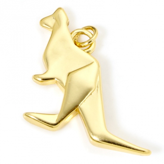 Immagine di 1 Pz Ecologico Ottone Origami Ciondoli Canguro 18K Vero Oro Placcato Animale 27mm x 23mm