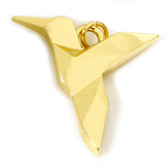 Immagine di 1 Pz Ecologico Ottone Origami Ciondoli Colibrì 18K Vero Oro Placcato Animale 26mm x 25mm