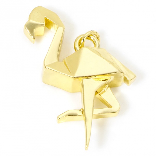 Immagine di 1 Pz Ecologico Ottone Origami Ciondoli Fenicottero 18K Vero Oro Placcato Animale 29mm x 22mm