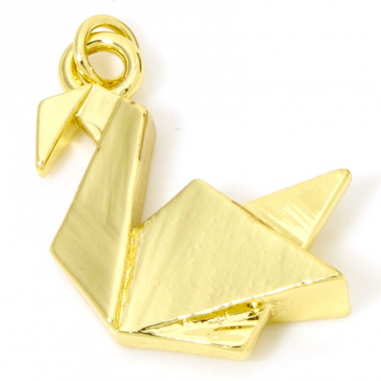 Immagine di 1 Pz Ecologico Ottone Origami Ciondoli Gru di Carta 18K Vero Oro Placcato Animale 28mm x 20mm