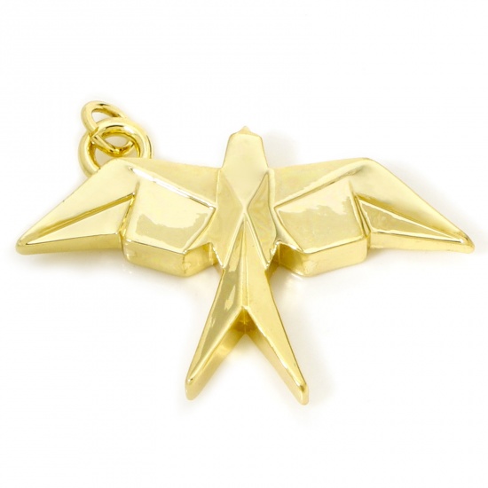 Immagine di 1 Pz Ecologico Ottone Origami Ciondoli Pendenti Rondine 18K Vero Oro Placcato Animale 3.3cm x 2.4cm