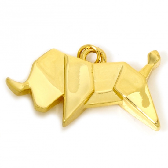 Immagine di 1 Pz Ecologico Ottone Origami Ciondoli Pendenti Rinoceronte 18K Vero Oro Placcato Animale 3.2cm x 2.1cm