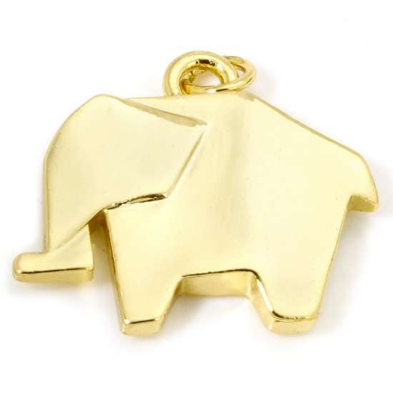 Immagine di 1 Pz Ecologico Ottone Origami Ciondoli Elefante 18K Vero Oro Placcato Animale 24mm x 22.5mm