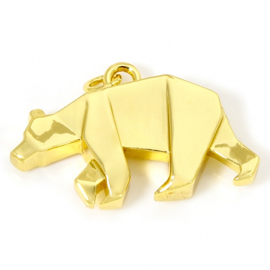 Immagine di 1 Pz Ecologico Ottone Origami Ciondoli Pendenti Orso 18K Vero Oro Placcato Animale 3.1cm x 2.2cm