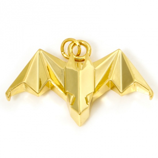 Immagine di 1 Pz Ecologico Ottone Origami Ciondoli Pendenti Halloween Pipistrello 18K Vero Oro Placcato Animale 3.3cm x 2.4cm