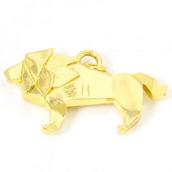 Immagine di 1 Pz Ecologico Ottone Origami Ciondoli Pendenti Leone 18K Vero Oro Placcato Animale 3.2cm x 2.1cm