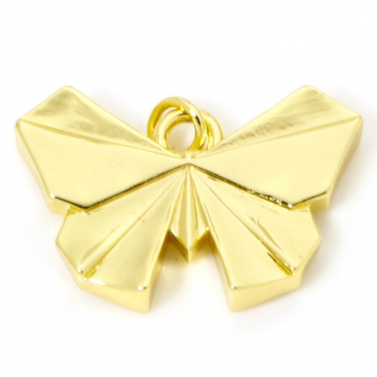 Immagine di 1 Pz Ecologico Ottone Origami Ciondoli Farfalla 18K Vero Oro Placcato Animale 26mm x 20mm