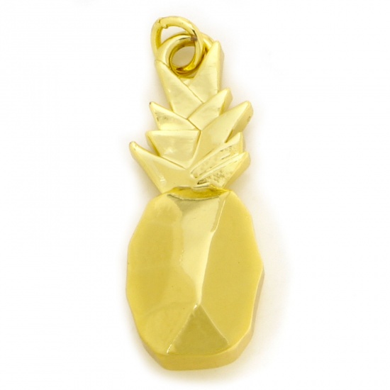 Immagine di 1 Pz Ecologico Ottone Origami Ciondoli Pendenti Ananas 18K Vero Oro Placcato Frutta 3.1cm x 1.1cm