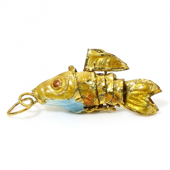 Immagine di 1 Pz Ottone Gioielli Oceanici Ciondoli Oro Placcato Giallo Pesce Mobile 28mm x 8mm