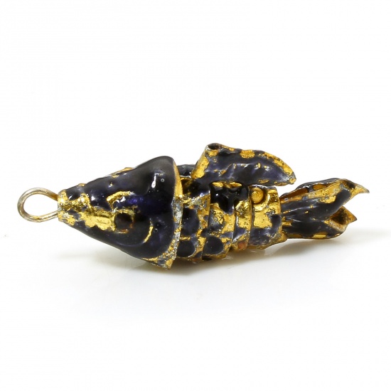 Immagine di 1 Pz Ottone Gioielli Oceanici Ciondoli Oro Placcato Nero Pesce Mobile 28mm x 8mm