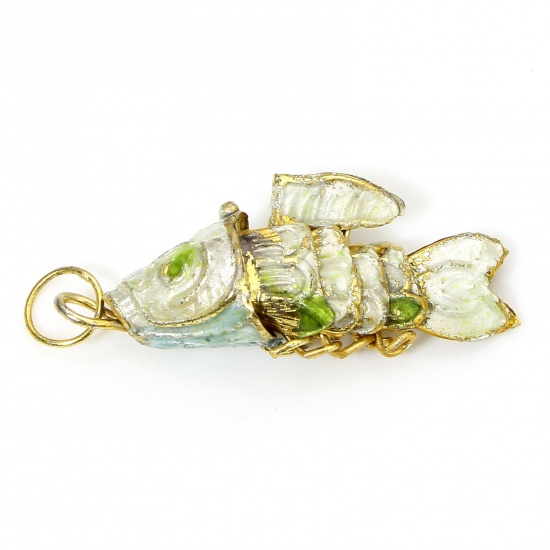 Immagine di 1 Pz Ottone Gioielli Oceanici Ciondoli Oro Placcato Bianco Pesce Mobile 28mm x 8mm