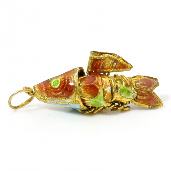 Immagine di 1 Pz Ottone Gioielli Oceanici Ciondoli Oro Placcato Rosa Pesce Mobile 28mm x 8mm