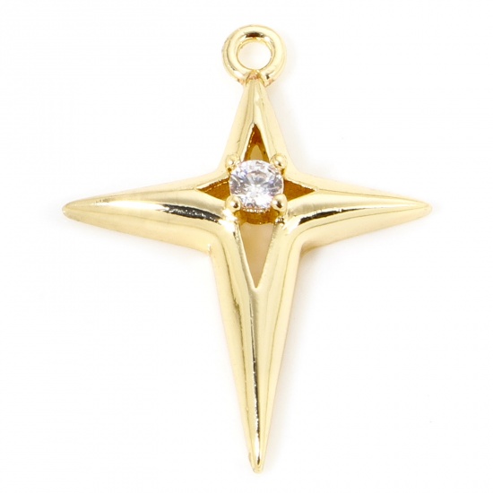 Immagine di 2 PCs Eco-friendly Brass Galaxy Charms 14K Real Gold Plated Star Hollow Clear Cubic Zirconia 18mm x 14mm