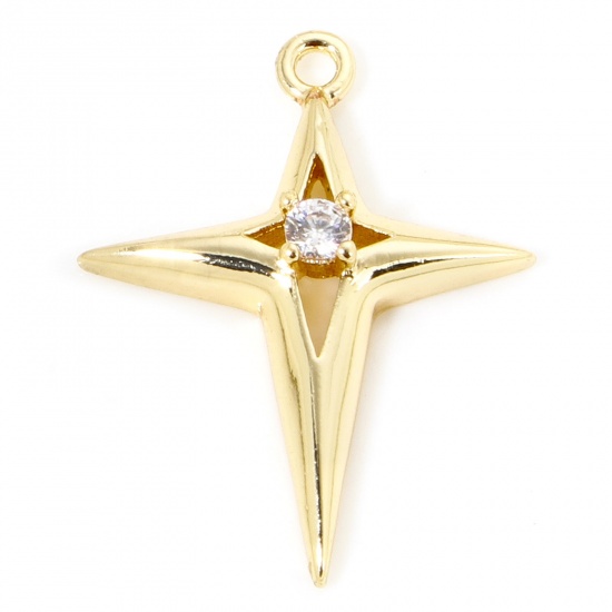 Immagine di 2 Pz Ecologico Ottone Galassia Ciondoli Stella 14k Vero Oro Placcato Filigrana Trasparente Cubic Zirconiae 18mm x 14mm