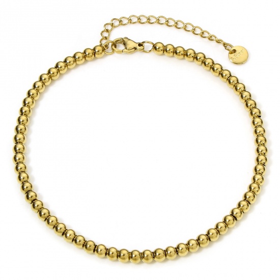 Immagine di 1 Piece Vacuum Plating 304 Stainless Steel Beaded Chain Anklet 18K Gold Plated With Lobster Claw Clasp And Extender Chain 23cm(9") long