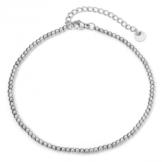 Immagine di 1 Piece 304 Stainless Steel Beaded Chain Anklet Silver Tone With Lobster Claw Clasp And Extender Chain 23cm(9") long