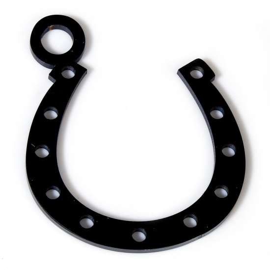 Imagen de 2 Unidades 304 Acero Inoxidable Colgantes Herradura Negro Pulido de Doble Cara 25mm x 21.5mm