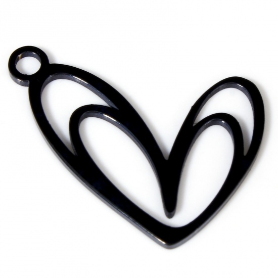 Imagen de 2 Unidades 304 Acero Inoxidable Colgantes Corazón Negro Pulido de Doble Cara 23mm x 21mm