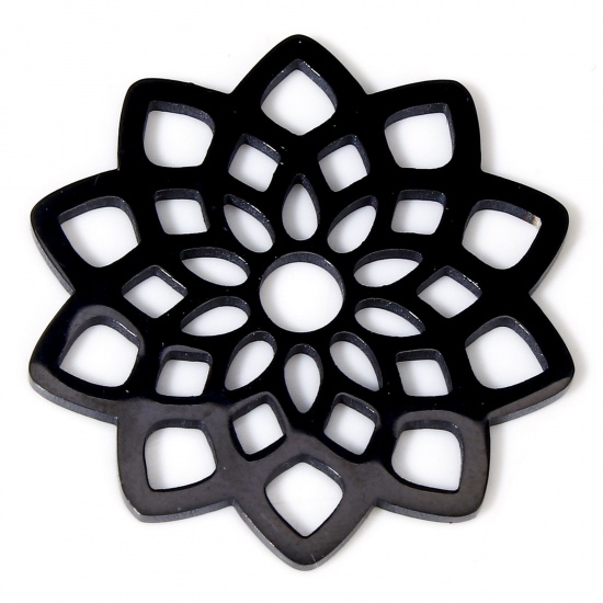 Imagen de 2 Unidades 304 Acero Inoxidable Colgantes Negro Flor Pulido de Doble Cara 25mm x 23.5mm