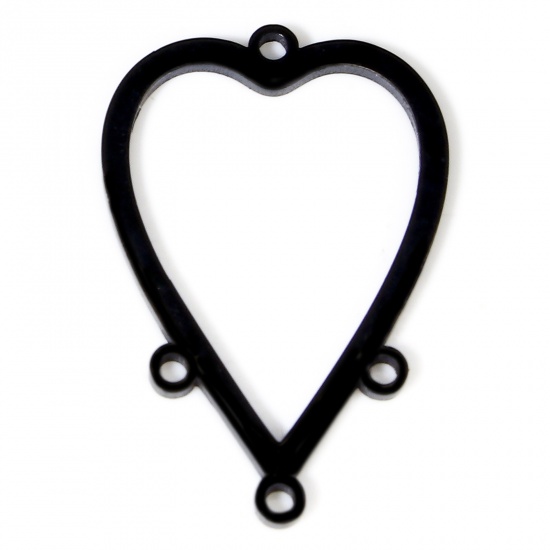Immagine di 2 Pz 304 Acciaio Inossidabile Lampadario Connettore Poroso Cuore Nero Lucidatura su Entrambi i Lati 25mm x 16.5mm