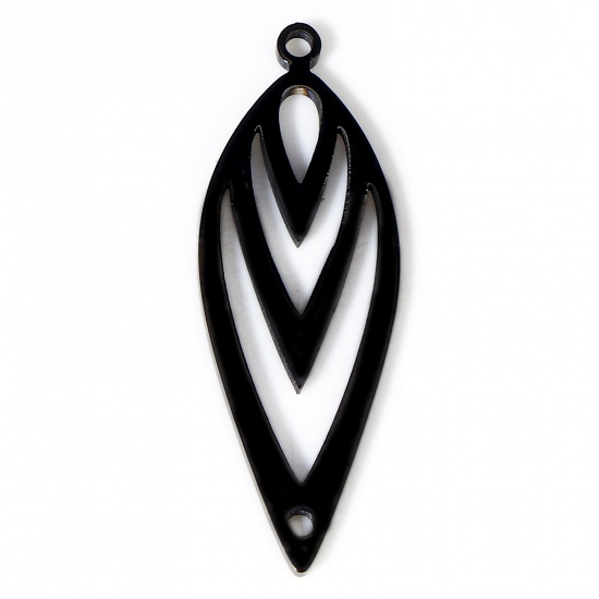 Immagine di 2 Pz 304 Acciaio Inossidabile Pendenti Charms Connettori Foglia Nero Lucidatura su Entrambi i Lati 25mm x 9mm