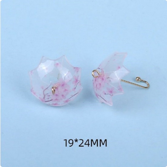 Picture of 5 PCs Zinc Based Alloy & Resin Weather Collection Charms Umbrella Flower Leaves Gold Plated Blue 3D 24mm x 19mm