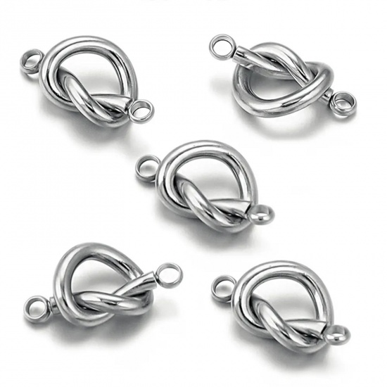 Picture of 1 Piece 304 Stainless Steel Connectors Charms Pendants Silver Tone Love Knot 17mm x 9mm