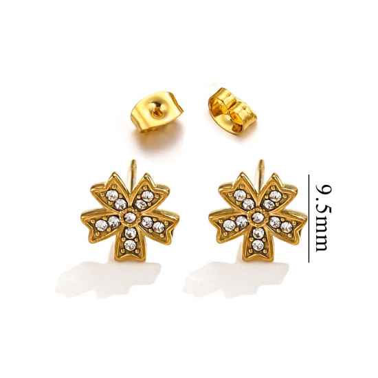 Immagine di 1 Paio Placcatura Sottovuoto 304 Acciaio Inossidabile Orecchini a Perno Oro Placcato Cravatta a Farfalla Micro Spianare Trasparente Strass 9.5mm Dia., Posta / Filo Dimensione: (20 misura)