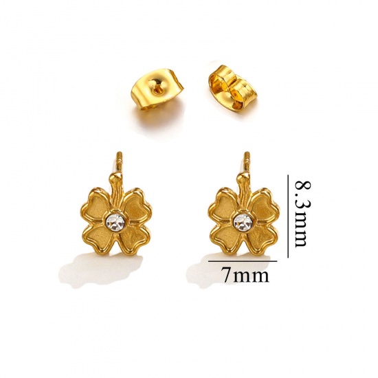 Immagine di 1 Paio Placcatura Sottovuoto 304 Acciaio Inossidabile Orecchini a Perno Oro Placcato Cravatta a Farfalla Micro Spianare Trasparente Strass 7mm x 8.3mm, Posta / Filo Dimensione: (20 misura)