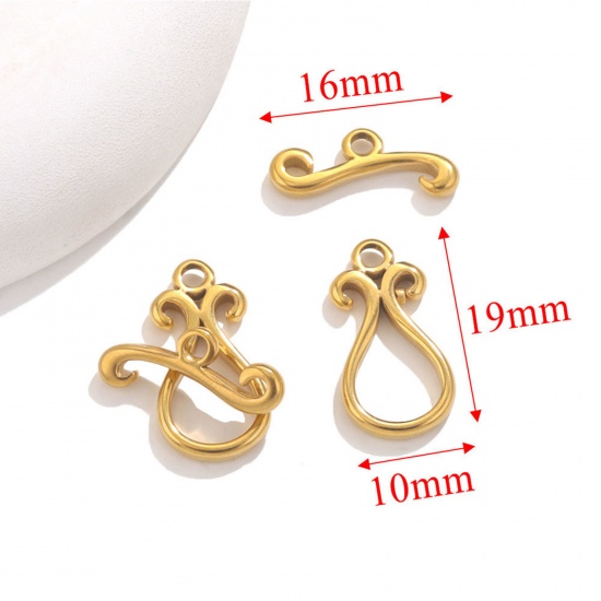 Picture of 1 Set Vacuum Plating 304 Stainless Steel Toggle Clasps Gold Plated 10mm x 19mm