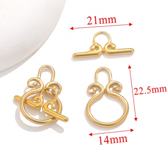 Picture of 1 Set Vacuum Plating 304 Stainless Steel Toggle Clasps Gold Plated 14mm x 22.5mm