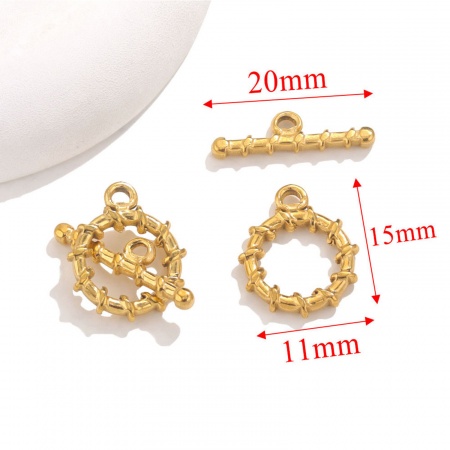 Bild von 1 Set Vakuumbeschichtung 304 Edelstahl Knebelverschluss Vergoldet 11mm x 15mm