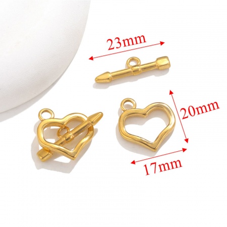 Bild von 1 Set Vakuumbeschichtung 304 Edelstahl Knebelverschluss Herz Vergoldet 17mm x 20mm