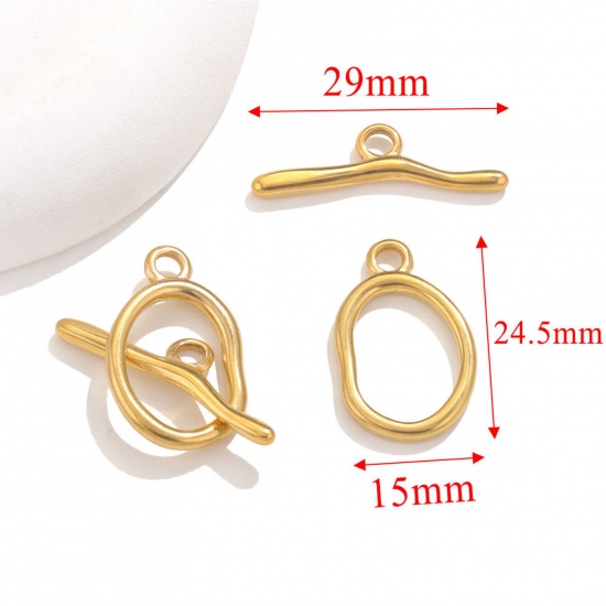 Picture of 1 Set Vacuum Plating 304 Stainless Steel Toggle Clasps Gold Plated 14mm x 24.5mm