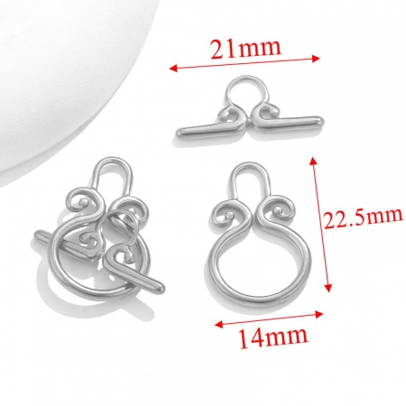 Bild von 1 Set 304 Edelstahl Knebelverschluss Silberfarbe 14mm x 22.5mm