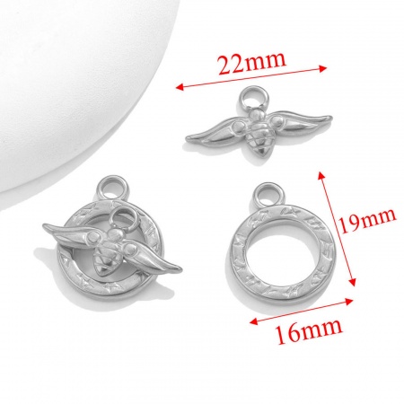 Bild von 1 Set 304 Edelstahl Knebelverschluss Silberfarbe 16mm x 19mm