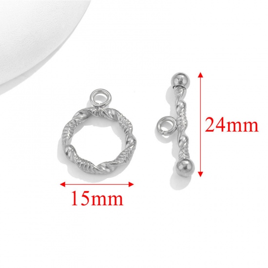 Picture of 1 Set 304 Stainless Steel Toggle Clasps Silver Tone 15mm Dia.