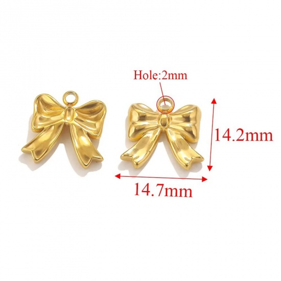 Picture of 2 PCs Vacuum Plating 304 Stainless Steel Charms Gold Plated Bowknot 14.7mm x 14.2mm