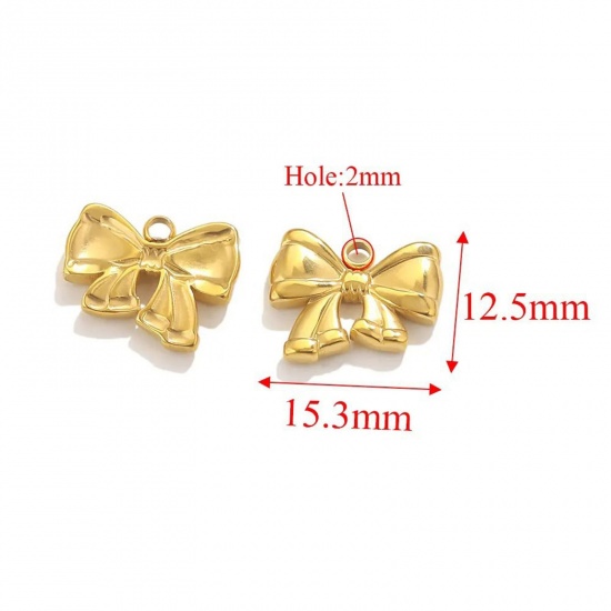 Picture of 2 PCs 304 Stainless Steel Charms Gold Plated Bowknot 16mm x 11mm