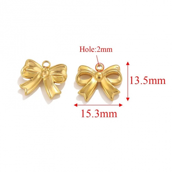 Picture of 2 PCs Vacuum Plating 304 Stainless Steel Charms Gold Plated Bowknot 15.3mm x 13.5mm