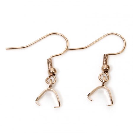 Picture of 10 PCs Vacuum Plating 304 Stainless Steel Ear Wire Hooks Earrings For DIY Jewelry Making Accessories Rose Gold With Pinch Clip 27mm x 21mm, Post/ Wire Size: (21 gauge)