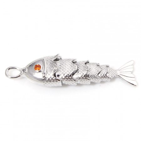 Picture of 1 Piece Eco-friendly Brass Ocean Jewelry Pendants Real Platinum Plated Fish Animal 3D Movable Orange-red Cubic Zirconia 4cm x 1cm