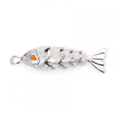 Picture of 1 Piece Eco-friendly Brass Ocean Jewelry Pendants Real Platinum Plated Fish Animal 3D Movable Orange-red Cubic Zirconia 3.3cm x 0.9cm