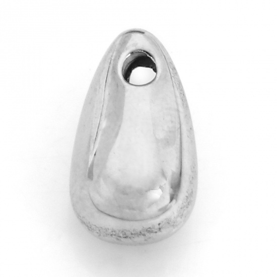 Picture of 1 Piece Eco-friendly 304 Stainless Steel Simple Charms Silver Tone Drop Smooth Blank 12mm x 7mm