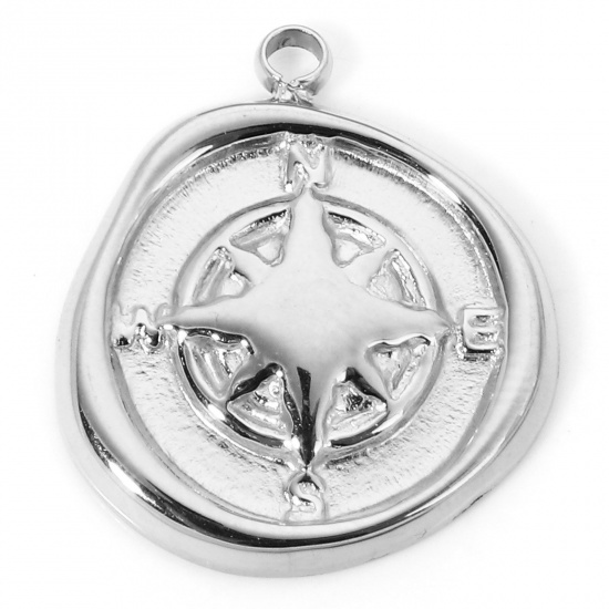 Picture of 1 Piece Eco-friendly 304 Stainless Steel Galaxy Charms Silver Tone Round Eight Pointed Star 17mm x 15.5mm